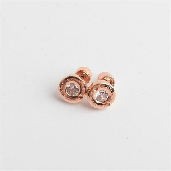 Michael Kors Rose Gold Crystal Logo Stud Earrings - Picture 8 of 12